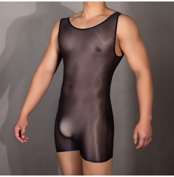 Feeetmoi - Men's Shiny Sheer Bodysuit (Black)